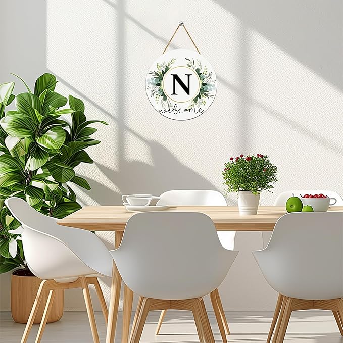Monogram Letter N Wreaths for Front Door Wreath Wooden Welcome Sign for Front Door Decor Floral Family Last Name Initial House Warming Spring Summer Porch Rustic Wall Home Kitchen Boho Decorations