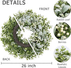 26 Inch Large Lambs Ear Wreaths for Front Door Spring Summer Lambs Leaves with White Berries, Artificial Greenery for Farmhouse Porch Wall Living Room Home Wedding Decor for All Seasons Wreaths