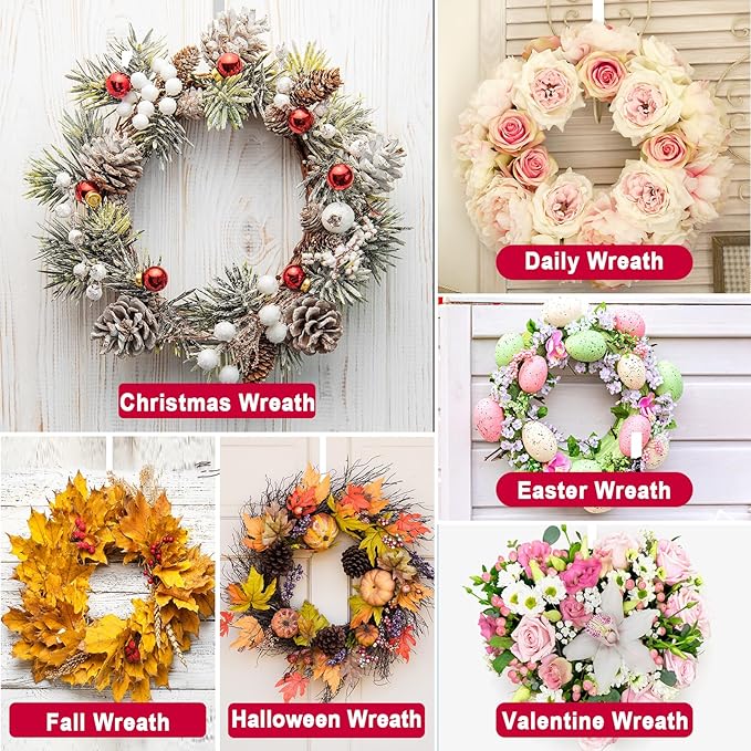 ESFUN Black Wreath Hanger for Front Door, Metal Wreath Hooks Holder Over The Door Wreath Hanger for Hanging Christmas Decorations Xmas Decor (2 Pack-White, 12 Inch)