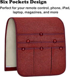 Teniux Remote Control Holder Armchair Caddy for Recliner Couch, Non-Slip Armrest Organizer with 5 Pockets for Magazine, Tablet, Phone, iPad (Red)
