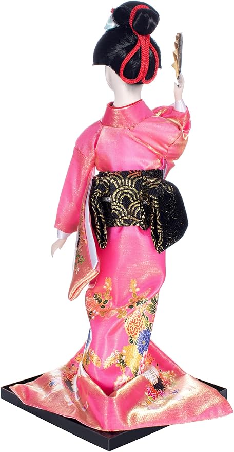 ALAMIYA Home Decoration Asian Japanese Geisha Kimono Doll Collectible Figurine Gift with Paper Fan