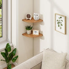 Fun Memories Corner Shelf Wall Mount Set of 2 - Solid Oak Wood Floating Corner Shelf with Cable Hole, 8.5in Rustic Design for Bedroom, Living Room, Kitchen (Natural)