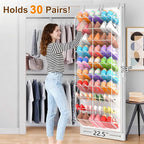 20-30 Pairs Over the Door Shoe Organizer, Transparent PVC Hanging Shoe Rack for Closet, 10-Tier Door Shoes Storage, Crystal-Clear Visibility Fit All the Family's Sneakers, Boots, Heels, White Frame