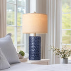 PARTPHONER 23" Modern Ceramic Table Lamp Set of 2, Table Lamps for Living Room, Rustic Farmhouse Bedside Lamps Nightstand lamp for Bedroom, Desk Lamp for End Table Home Decor Navy Blue