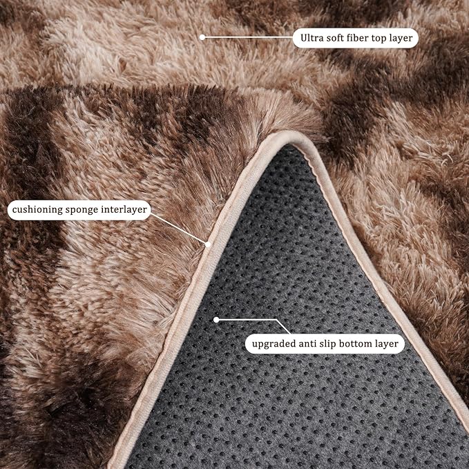 Rugs for Living Room 5x7, Soft Shaggy Modern Shag Area Rug for Bedroom, Upgrade Non-Slip Plush Fluffy Carpet for Kids Boys Girls Room Home Decor Aesthetic, Tie-Dyed Brown