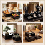 Geelin 6 Pack Acrylic Risers for Display Acrylic Cube Boxes Risers Display Stands with Hollow Bottoms Decorative Stand for Jewelry Candy Table Decor 6 Sizes(Black,7 to 12 Inch,Square)