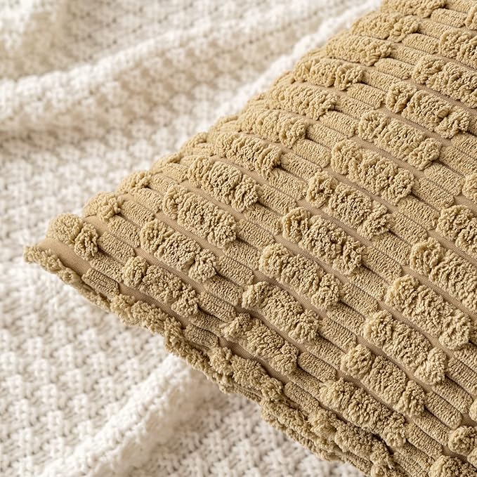 MIULEE Pack of 2 Corduroy Decorative Lumbar Throw Pillow Covers 20x12 Inch Soft Boho Striped Pillow Covers Modern Farmhouse Home Decor for Sofa Living Room Couch Bed Khaki