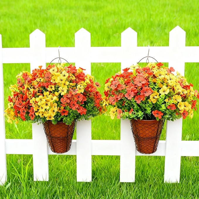 16 Bundles Artificial Fall Flowers for Outdoor Realistic Faux Flower Garden Home Decoration, Hanging Autumn Fall Decor Daisy with Eucalyptus Leaves Fake Plants Greenery Porch Patio Front Door Decors
