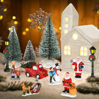 Soaoo 25 Pieces Christmas Village Sets Xmas Led Lighted Christmas Village Houses Mini Xmas Figurines Miniature for Collection Tabletop Mantel Shelf Indoor Accessories