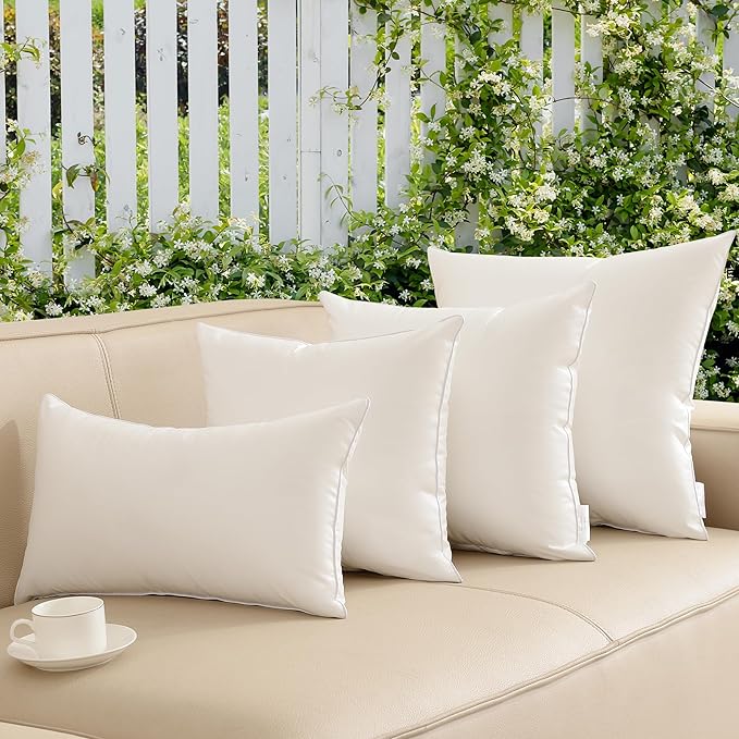 Oubonun 16 x 24 Outdoor Pillow Inserts (Pack of 2) - Square Waterproof Throw Pillow - Decorative Throw Pillows Insert for Couch Sofa Bed Patio Furniture - White Pillows