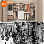 ROOMTEC Modular Closet System, 46" Wall Mounted Closet Organizer with Hanging Rods and Drawers, Wooden Tower for Walk-In Closets, Wardrobe Storage Kit, White