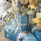 3 Pcs Sea Urchin Jellyfish Christmas Ornament Coastal Beaded Beach Theme Holiday Decorations Ocean Inspired Elegant Hanging Jellyfish Decorations with Crystal and Ribbons (Green)