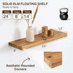 Dreamland 24" Rustic Elm Wood Floating Shelves, 8 Inch Deep Wall Shelves, Wall Mounted Floating Shelf with Invisible Bracket, Heavy-Duty Display Shelf - for Living Room, Kitchen, Bathroom, Set of 2
