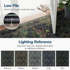 Lessymo Floral Black Green Washable Rugs 8x10, Living Room Area Rug Non Slip Boho Low Plie Large Carpet for Bedroom Dining Room Home Office, Vintage Flower Decor Distressed Retro Indoor