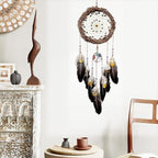 Tree of Life Dream Catcher, Handmade Woven Traditional Craft Rattan Dream Catchers Wall Hanging Ornament,7 Chakras Crystal Healing Stones Art for Bedroom Decor, Festival Blessing Gift (Dark Brown)