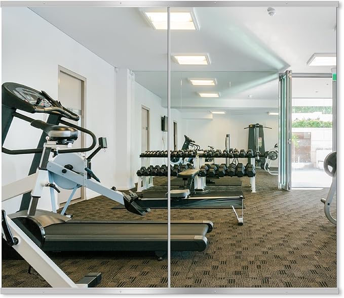 Delma Home Gym Mirror, 48''x28''x2PCS Silver Wall Mounted Large Frameless Tempered Glass Wall Mirror for Home Gym, Garage, Bedroom, Bathroom