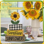 Yuntau 4 Pcs Sunflower Decorations Sunflower Wooden Sign Sunshine Table Centerpiece Summer Tiered Tray Decor Decorative Faux Book Stack Block for Coffee Table Fireplace Mantel Shelf Kitchen