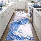 Ciicool 2x6 Washable Runner Rug, Modern Abstract Swirl Soft Hallway Rugs Runner, Non-Slip Thin Accent Rug Lightweight Blue Brown Print Distressed Carpet for Laundry Entryway Bedroom Kitchen Indoor