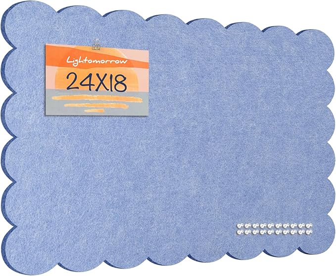 Lightomorrow Scalloped Bulletin Board, 24 x 18 Inches Felt Pin Board - Decorative Cork Alternative for Wall, Foldable Picture Self-Adhesive Vision Prayer Board with 20 Pushpins - Lavender Blue