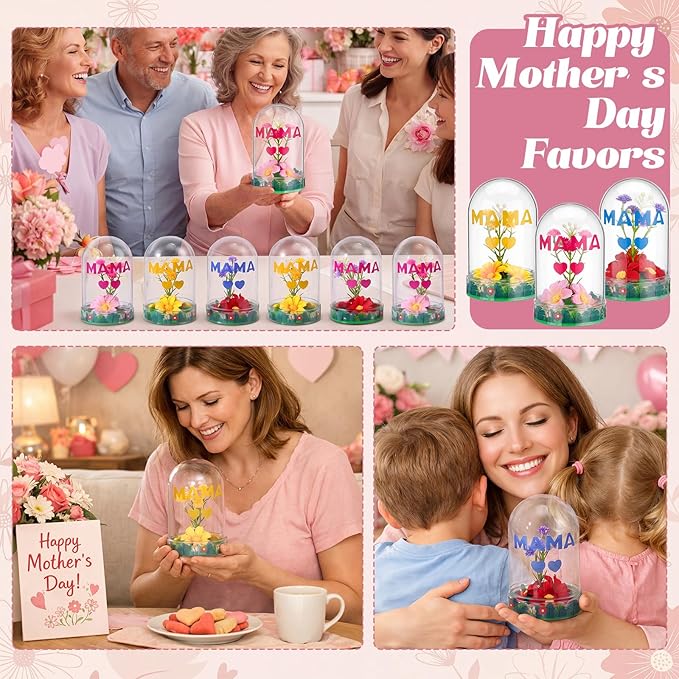 Newtay 12 Sets Mother's Day Flower Snow Globe Craft Kits with Artificial Flower Stickers Clay DIY Plastic Globe Kit Art Activity Project for Home Spring Party Supplies