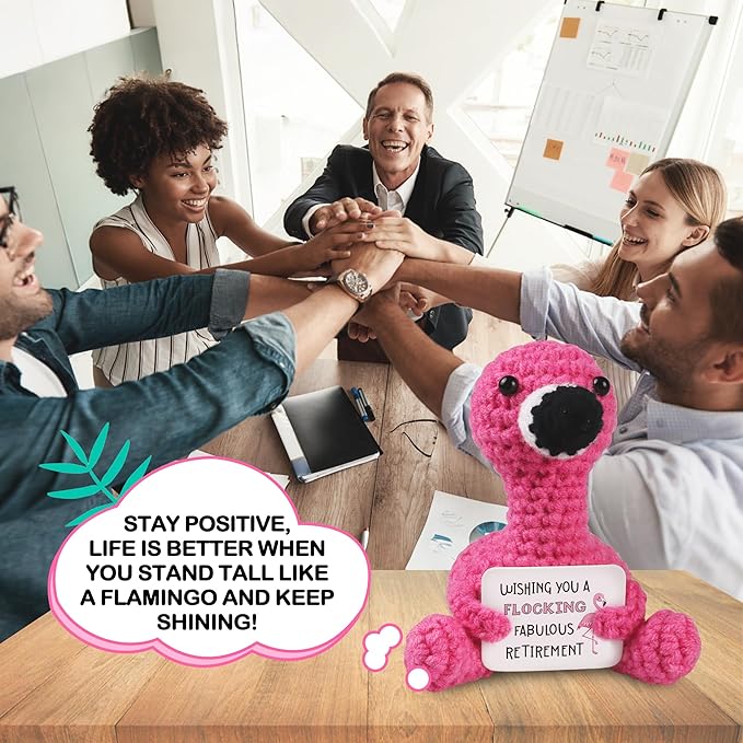 WenmthG Mini Positive Flamingo Crochet Doll - Funny Appreciation Gift for Women Men Couple Positive Crochet Animals Emotional Cheer Up Support Handmade Flamingo Birthday Retirement Decoration Gift