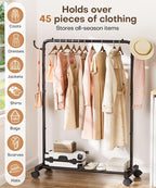 Homde Rolling Clothes Rack with Hooks: Standing Garment Storage for Indoor - Hanging Rod for Bedroom Laundry Room - Coat Dress Organizer on Wheels with luggage shelf (Black, 32")