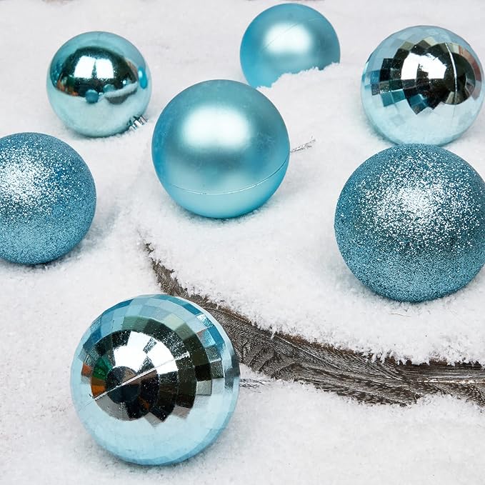Emopeak 24Pcs Christmas Balls Ornaments for Xmas Christmas Tree - 4 Style Shatterproof Christmas Tree Decorations Hanging Ball for Holiday Wedding Party Decoration (Teal Blue, 2.4"/6.2CM)