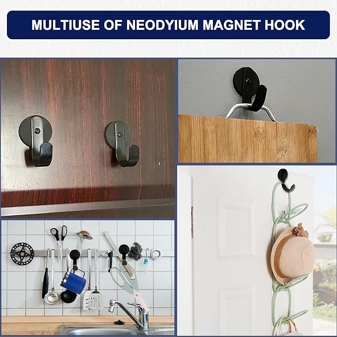 TSUYA 2 Pack Magnetic Wreath Hanger, Strong N52 Neodymium Magnetic Hooks for Towel Coat Umbrella Indoor Hanging, Garland Hook for Metal Front Door Wreath Hanger