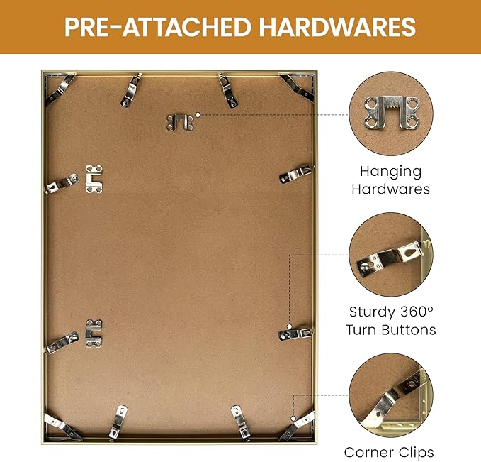 14x19 Aluminum Metal Picture Frame,Tempered Glass Gold Photo Frame 14x19 for Family Photo,Posters,Art,Document to Wall Mount Horizontally or Vertically