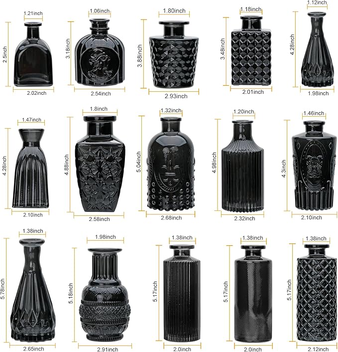 Brajttt Glass Bud Vase Set of 18,Glass Vintage Vases for Flowers,Black Bud Vases in Bulk for Rustic Wedding Decor,Table Centerpieces,Decor Centerpiece for Bathroom