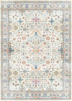 Lessymo Living Room Rug 5x7, Washable Area Rug for Bedroom Dinning Nursery Room Office, Boho Faux Wool Soft Non-Slip Carpet Pets Friendly, Vintage Floral Colorful Pastel Decor, Multi/Ivory