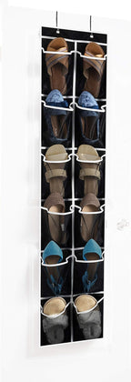 ZOBER Over the Door Shoe Organizer - 12 Mesh Pockets, Space Saving Hanging Shoe Holder for Maximizing Shoe Storage, Accessories, Toiletries, Etc. No Assembly Required, Organizer for Shoes 57½” x 12”