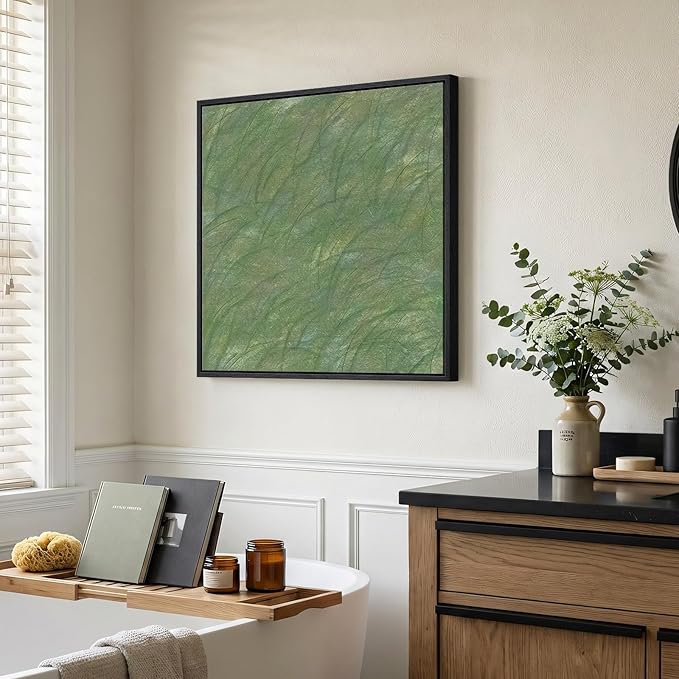 Framed Green Abstract Wall Art, Modern Square Sage Green Canvas Prints Paintings, Minimalist Pictures for Living Room, Bedroom, Dining Room, Hallway Wall Decor 24x24 In