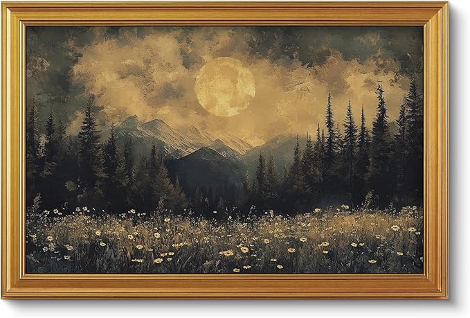 VIYYIEA Vintage Gold Framed Wall Art for Living Room, Moon Canvas Prints Halloween Home Decor, Large Oil Painting Gothic Picture, Bedroom Wall Decor Gifts for Friends -【Eternal Moon】-(36L x 24W)