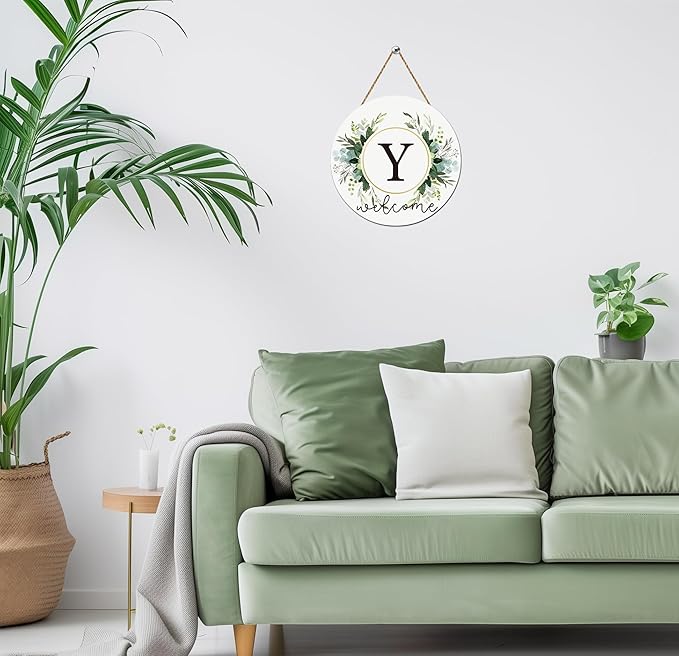 Monogram Letter Y Wreaths for Front Door Wreath Wooden Welcome Sign for Front Door Decor Floral Family Last Name Initial House Warming Spring Summer Porch Rustic Wall Home Kitchen Boho Decorations