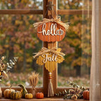 Valery Madelyn Fall Decorations for Home, Fall Wall Decor with Pumpkin and Maple Leaf, Rustic Farmhouse Fall Wreaths, Wooden Pumpkin Decor for Thanksgiving Autumn, 21 inch