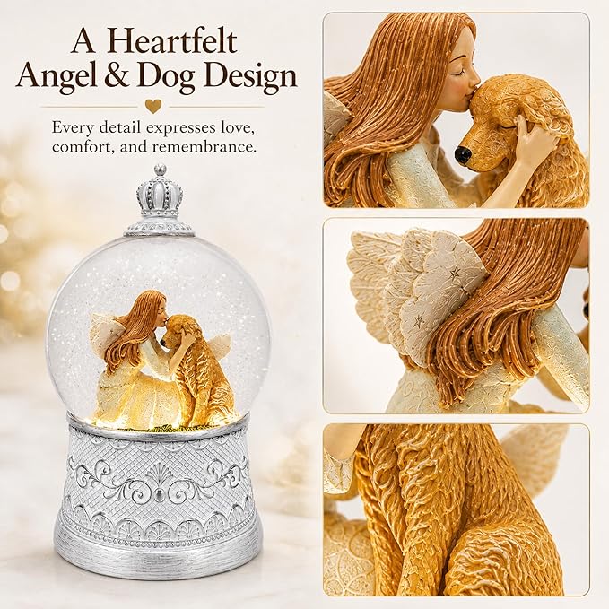 Dog Memorial Gifts for Loss of Dog Sympathy Gift, Snow Globe with Auto Swirling Glitter & 6H Timer, Battery or USB Powered, Dog Passing Away Gifts for Home Decor