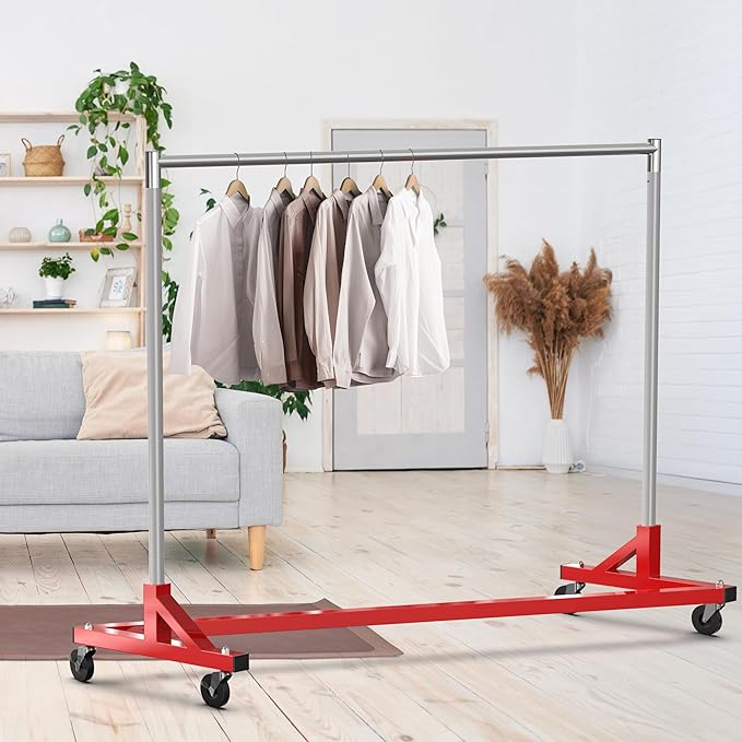 Simple Houseware Industrial Grade Z-Base Garment Rack, 500lb Load with 63 Inches Extra Long Bar, Red