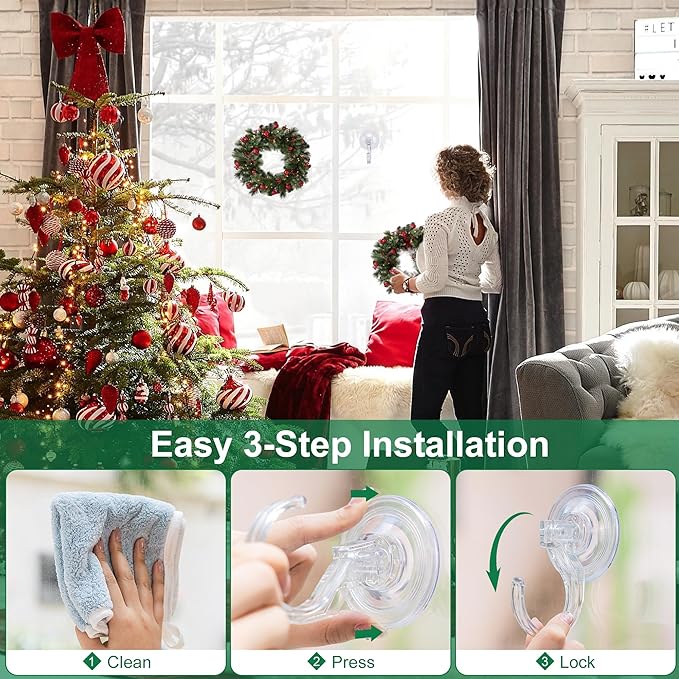 Antimbee 4 Pack Wreath Hangers for Front Door, Extra Large Suction Cup Hooks, Heavy Duty 1.9" Hooks for Easter Garland, No Tools, No Damage Wreath Holder for Glass Windows Shower, Hold Up to 18 Lbs