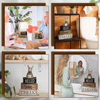 Moucuny 4 Pcs Donkey Bathroom Decor Set Farmhouse Bathroom Decor and Accessories Rustic Hello Sweet Cheeks Wooden Blocks Signs Funny Donkey Toilet Shelf Decoration for Home Office Half Bath