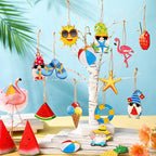 Geelin 36 Pcs Summer Wood Hanging Ornaments for Tree Mini Tree Decorations Hawaiian Beach Wooden Pendant Decorations with String for Luau Party Supplies(Gnome)