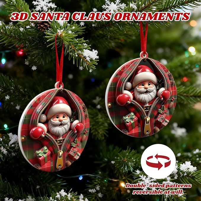 3D Santa Ornaments for Christmas Tree,Christmas Tree Fun Santa Decorations, Resin Funny Holiday Decoration, Christmas Ornaments Hanging Decoration Gift
