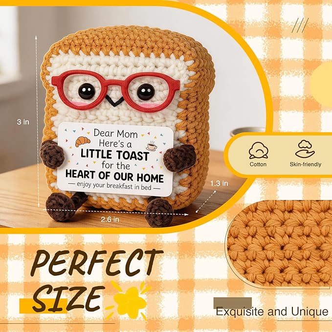Cute Toast Doll Mother's Day Birthday Gifts for Moms,Mom Gifts from Daughter Son,3.4x2.8x2.2In Mother's Day Mom Toast Crochet Doll