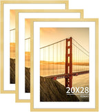 20x28 Picture Frame Gold Set of 3, Display Pictures 16x24 with Mat or 20 x 28 Without Mat, Poster Frames 20x28 for Wall Hanging Horizontal and Vertical