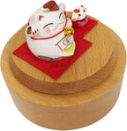 Briskfeel Rotating Lucky Cat Music Box | Ceramic Maneki Neko Figurine on Wooden Base Musical Box | Feng Shui Wealth & Prosperity Decoration | Desk Decor Good Fortune Gift (Lucky Cat)