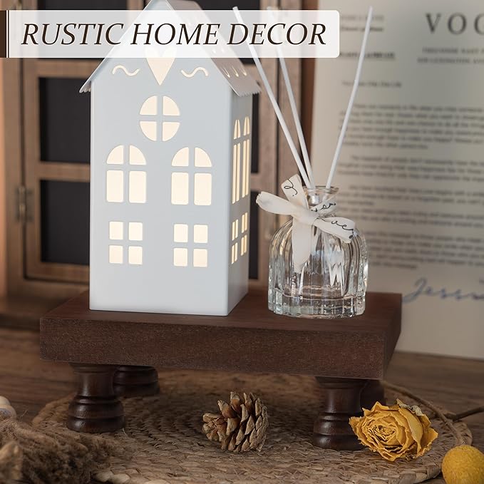 EOSAHR Decorative Wood Riser for Room Decor : Modern Farmhouse Pedestal Stand For Display Your Home Decoration and Soap Stand - Retro Wooden Tray for Bathroom and Kitchen Counter Decor (Rustic Brown)