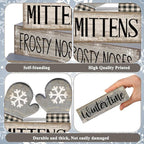 Lineshading 4 Pcs Winter Table Decorations Wooden Mittens Decor Winter Tiered Tray Decor Rustic Snowflake Mittens Block Signs Gift Farmhouse Christmas Centerpiece for Wonderland Party Kitchen Home