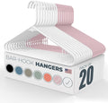 Neaties Plastic Hangers 20 Pack - Made in the USA - 6lb Capacity Standard Clothes Hangers with Strap Hooks for Dresses, Lingerie, Shirts, Pants, and Jackets - White & Rose