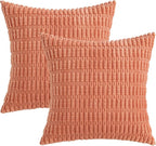 MIULEE Pack of 2 Corduroy Decorative Euro Sham Throw Pillow Covers 22x22 Inch Soft Boho Striped Pillow Covers Modern Farmhouse Home Decor for Summer Sofa Living Room Couch Bed Coral
