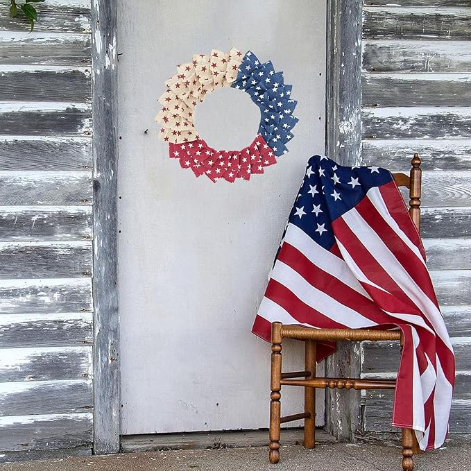 Patriotic Wreath for Front Door Red White Blue Wreath 4th of July Wreaths for Door Wall Memorial Day Decor Independence Day Hanging Decoration for Outside Home Farmhouse Holiday (Little Star)
